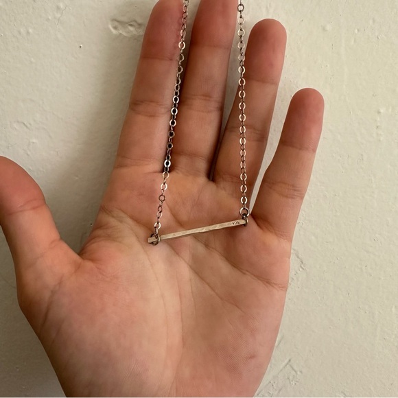 925 Sterling Silver Hammered Bar Necklace - Picture 4 of 6